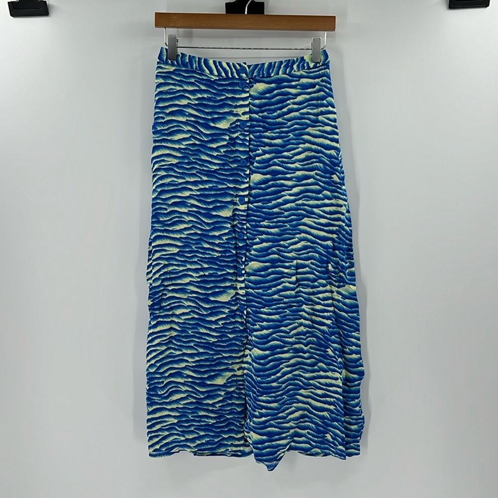 Whistles Women's Seafoam Button Front Midi Skirt - Blue/Cream - 4 - NWT